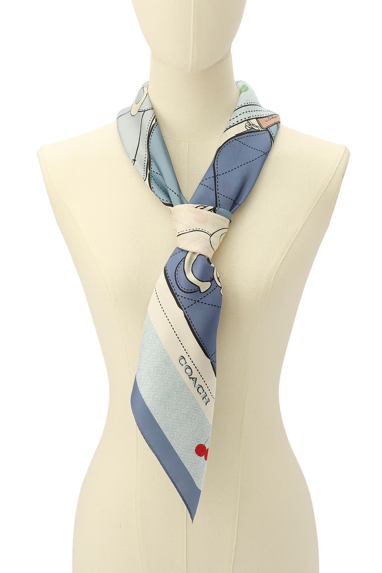 Tabby Cherry Square Silk Scarf, Alternate, color, DENIM/ RED MULTI