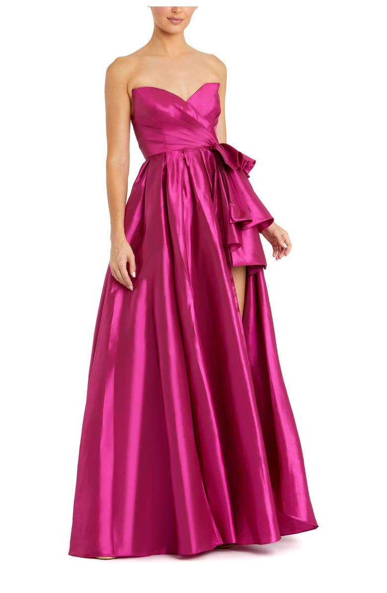 Mac Duggal Strapless Taffeta Gown With Ruffle Detail, Main, color, Hot Pink