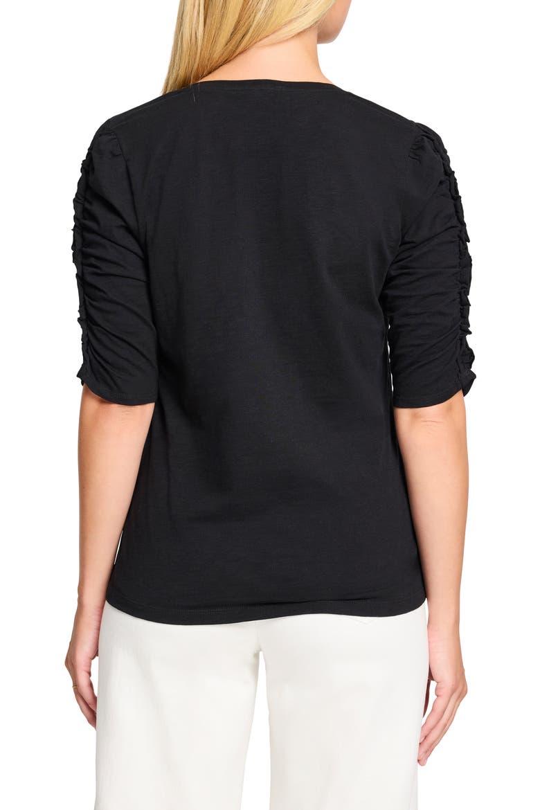 Ruched Elbow Sleeve Split V-Neck T-Shirt, Alternate, color, BLACK ONYX