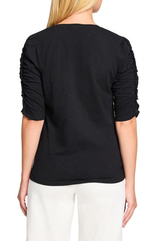 Nzt By Nic+zoe Ruched Elbow Sleeve Split V-neck T-shirt In Black Onyx