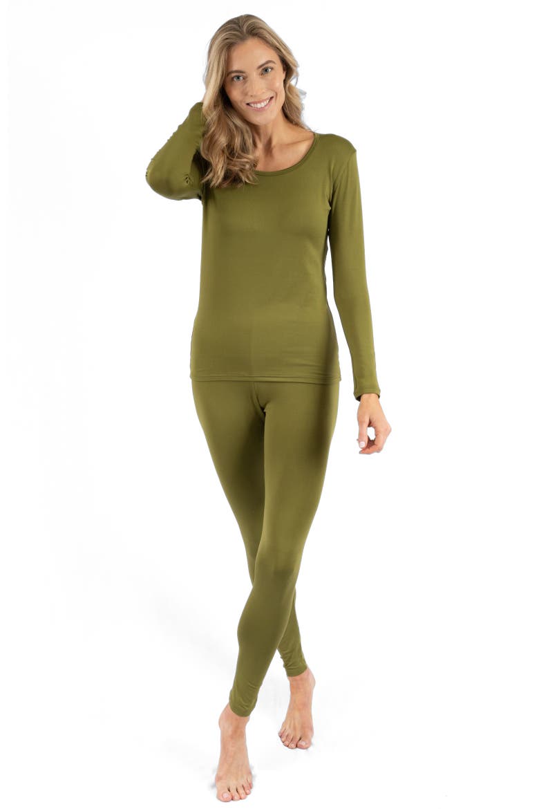 Women's Two-Piece Thermal Long Sleeve Solid Pajamas, Alternate, color, Olive
