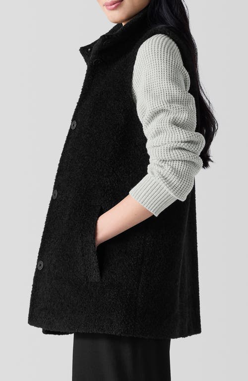 Eileen Fisher High Collar Wool Blend Fleece Vest In Black
