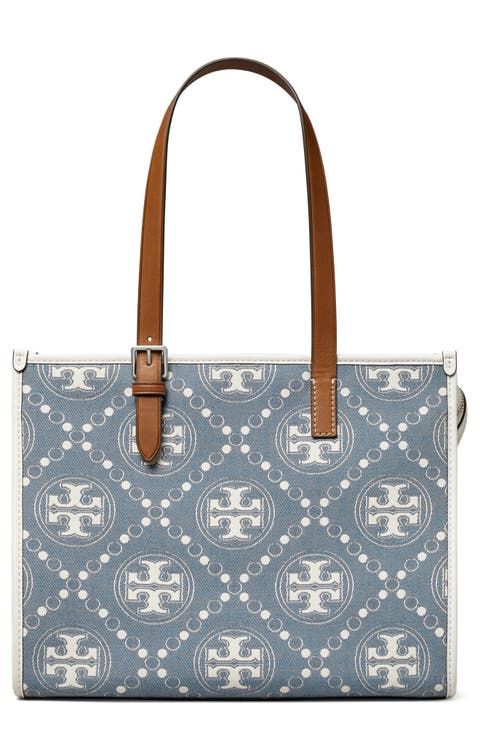Small T Monogram Denim Tote
