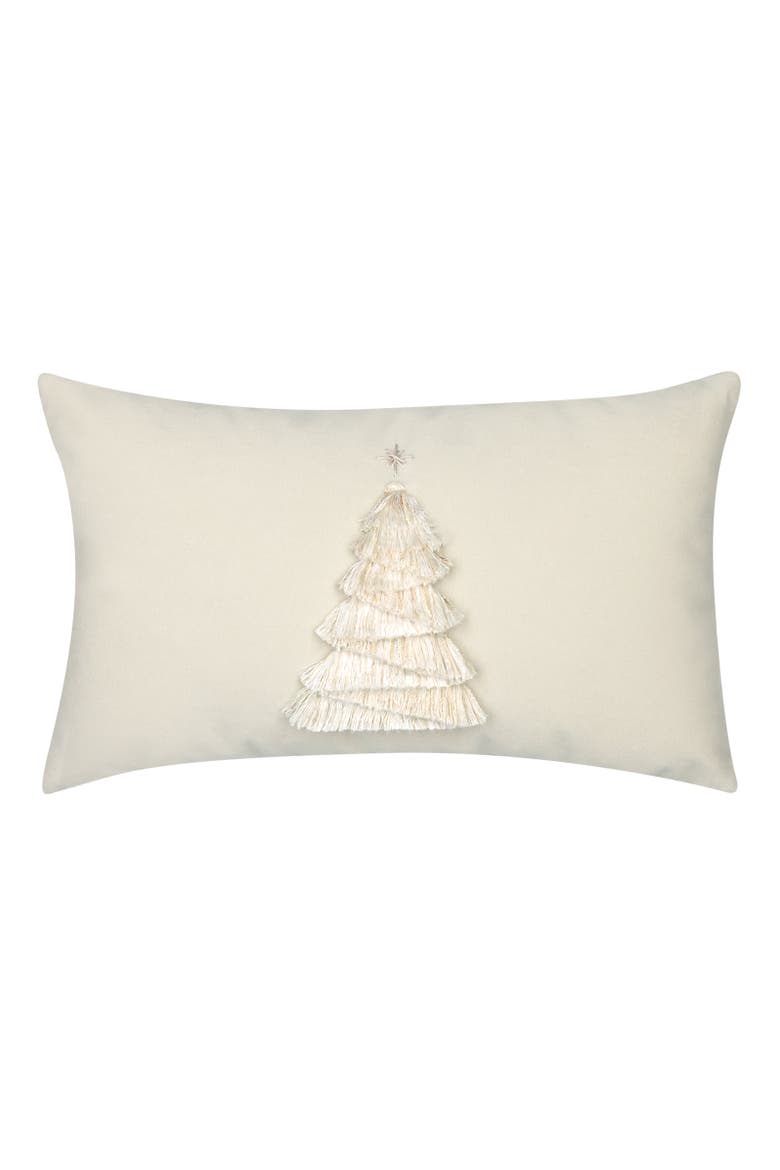 Fraser Fir Handmade Applique Woven Accent Holiday Pillow, Main, color, Ivory