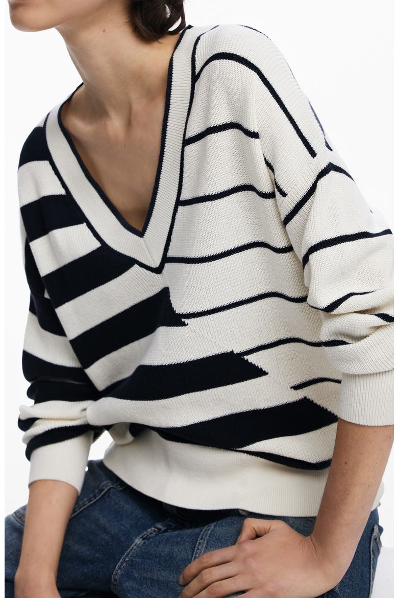 Variegated Stripe V-Neck Sweater, Alternate, color, WHITE