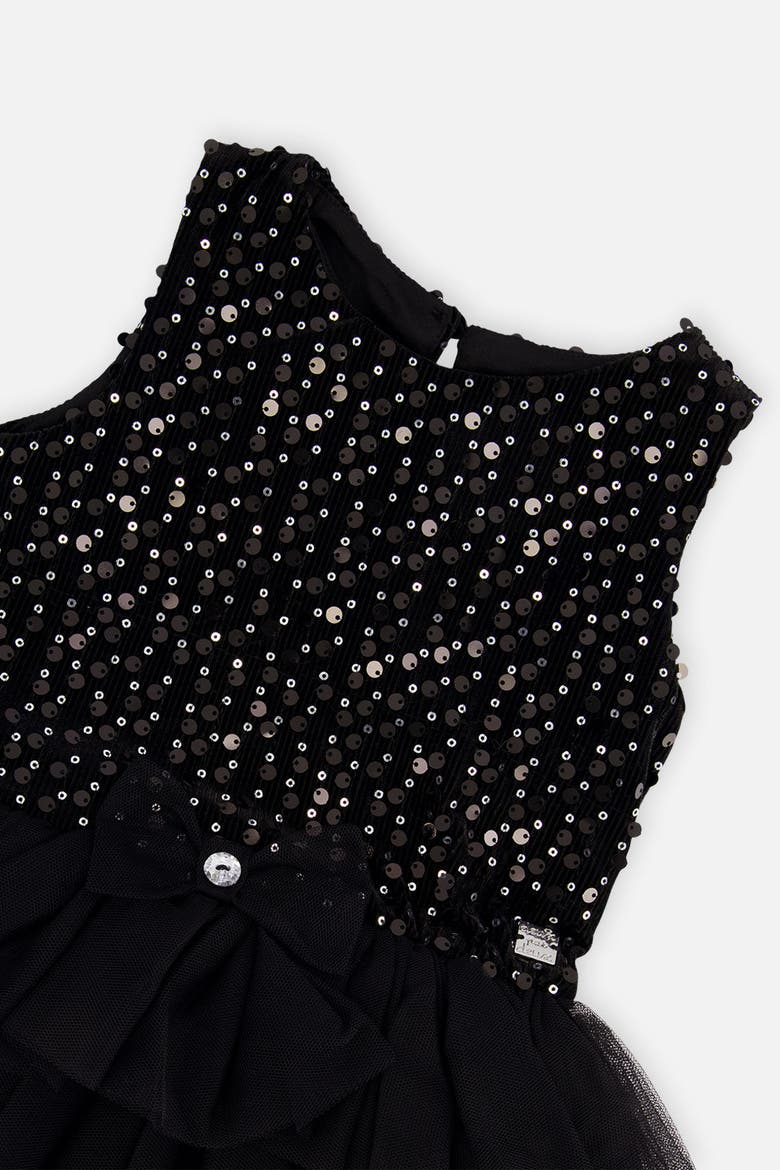 Bi-Material Sparkle Velour Tiered Mesh Sleeveless Dress, Alternate, color, Black