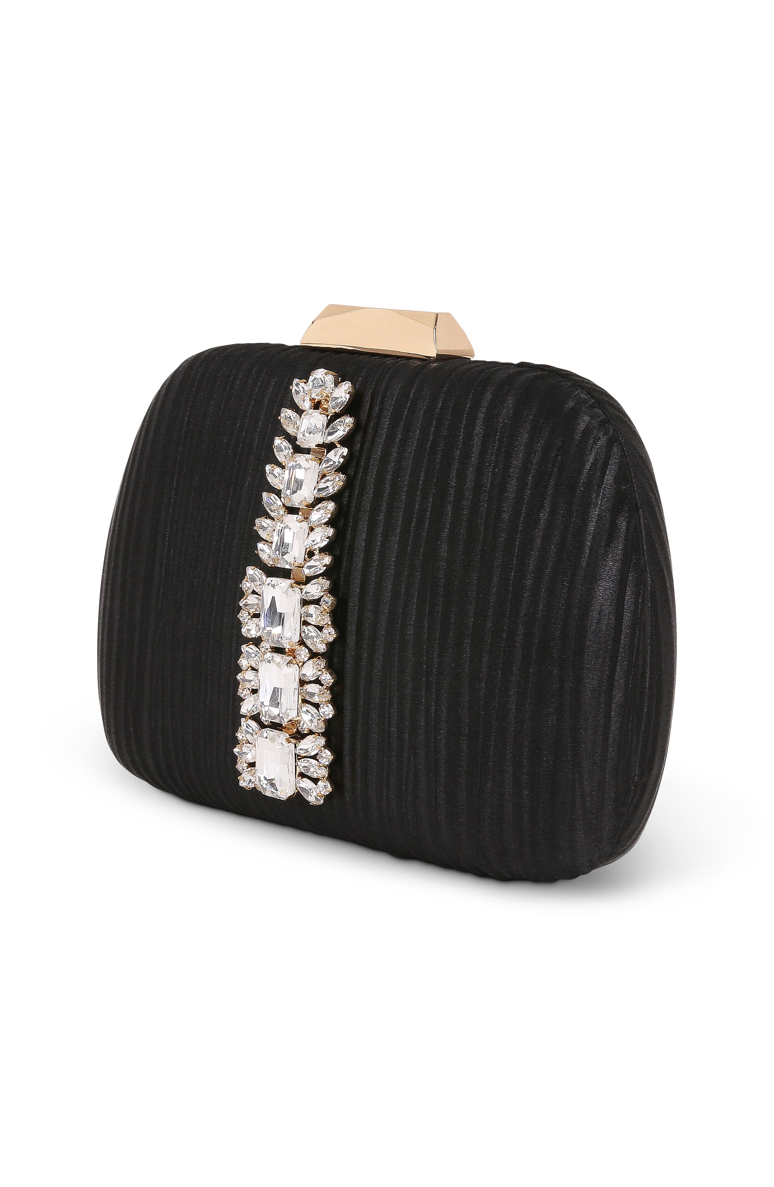 Jewel Badgley Mischka Halo Crystal Panel Minaudiere, Alternate, color, Black