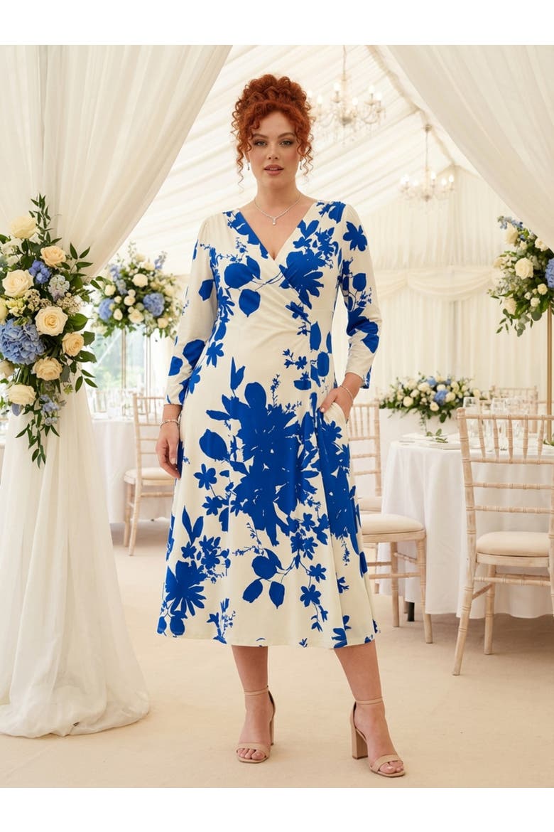 Katie Wrap Midi Dress, Alternate, color, Ivory Blue