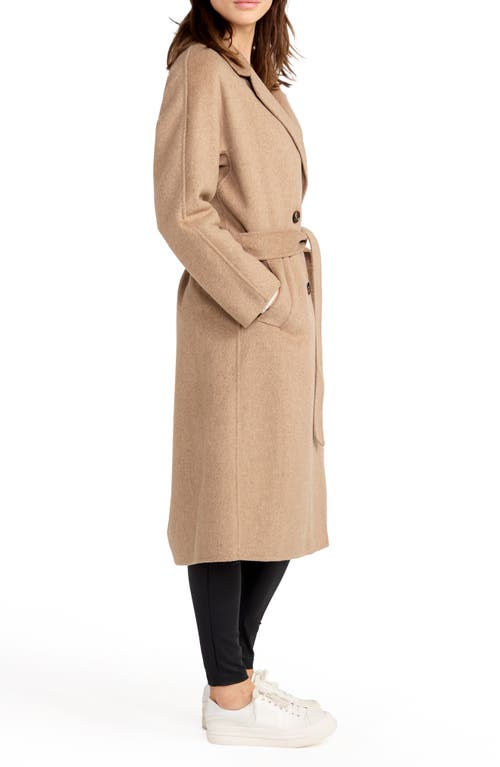 Belle & Bloom Standing Still Belted Double Breasted Wool Blend Coat In Oat