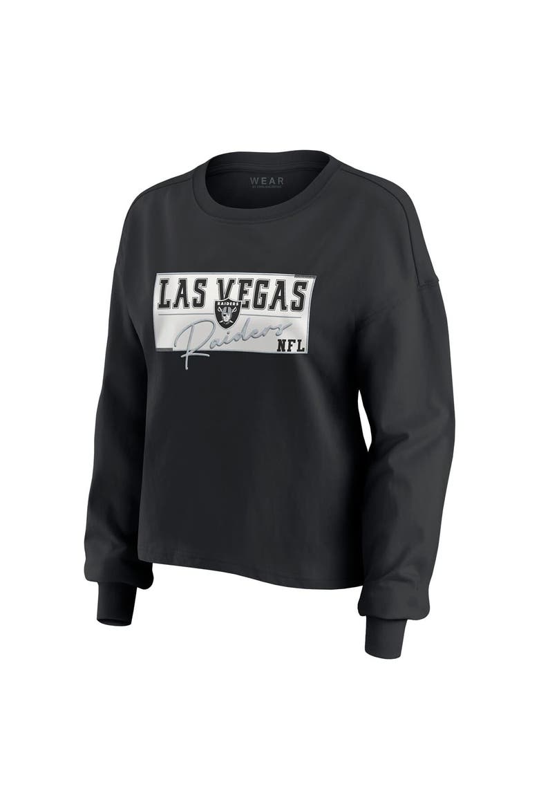 Women's WEAR by Erin Andrews Black Las Vegas Raiders Heavy Rugby Jersey Long Sleeve T-Shirt & Shorts Lounge Set, Alternate, color, Black