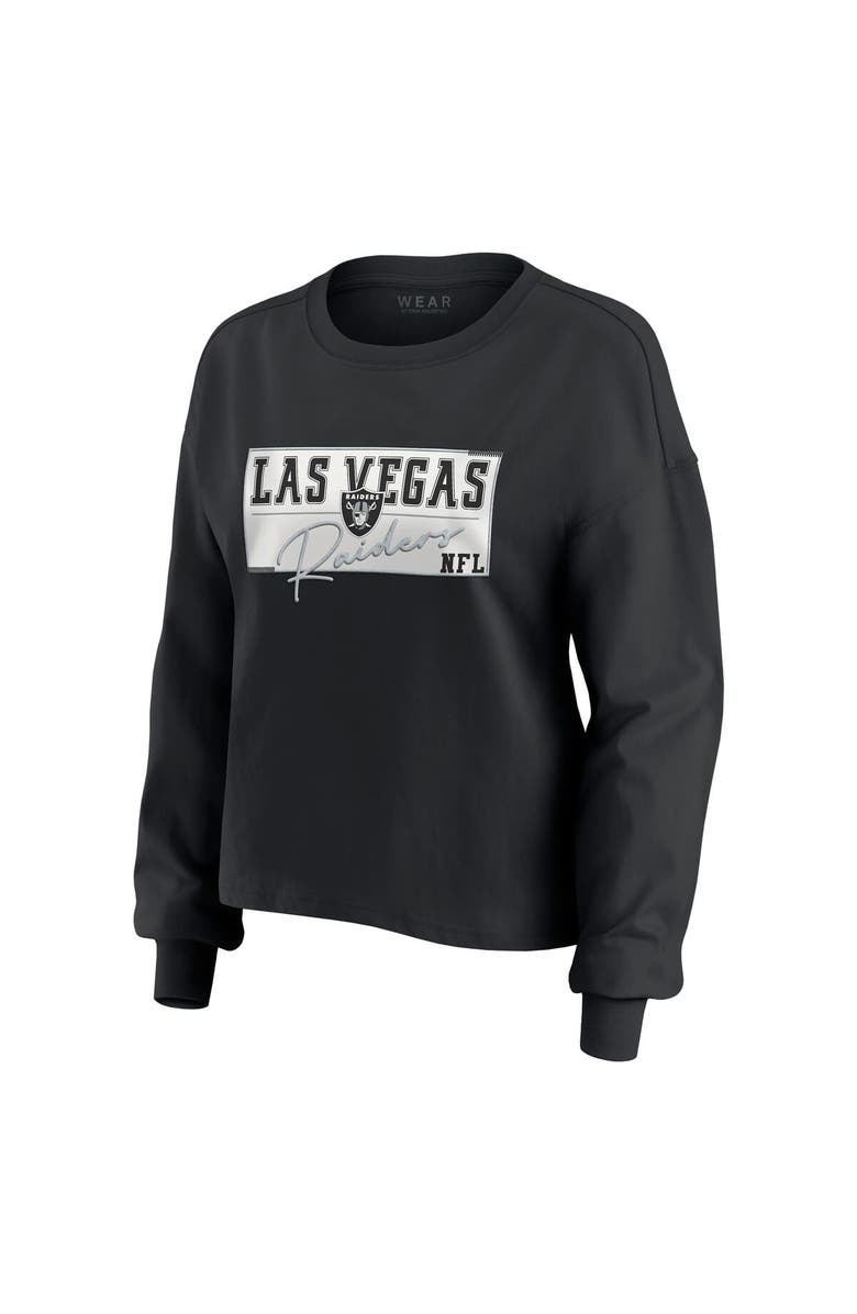 WEAR by Erin Andrews Women's WEAR by Erin Andrews Black Las Vegas Raiders Heavy Rugby Jersey Long Sleeve T-Shirt & Shorts Lounge Set, Alternate, color, Black