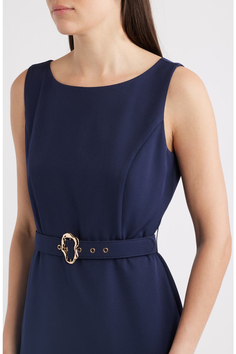 Belted Ruffle Hem Crepe Dress, Alternate, color, NAVY