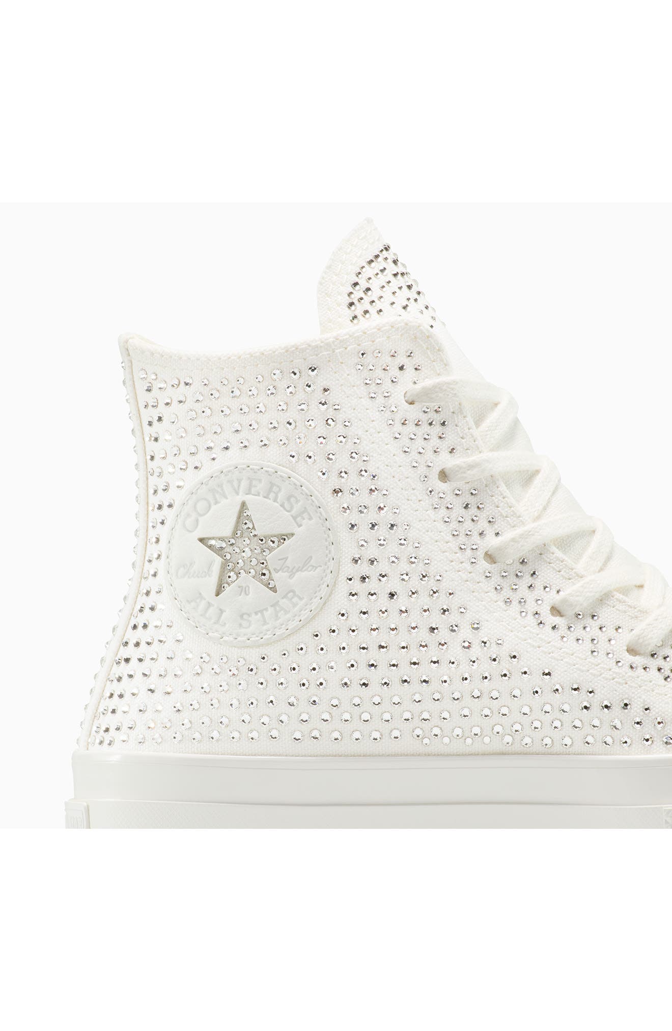 Unisex Chuck 70 Swarovski® Embellished Canvas High Top Sneaker, Alternate, color, VINTAGE WHITE/ BARELY GREY