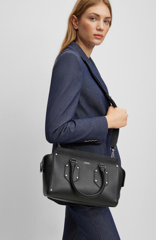 Hugo Boss Boss Small Ivy Leather Shoulder Bag In Black