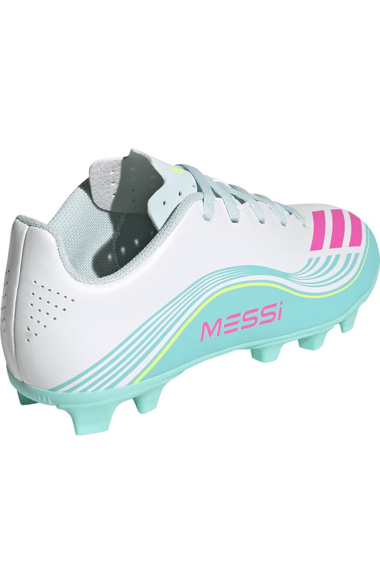 adidas Kids' F50 Messi Club Soccer Cleat, Alternate, color, White/ Lucid Pink/ Aqua