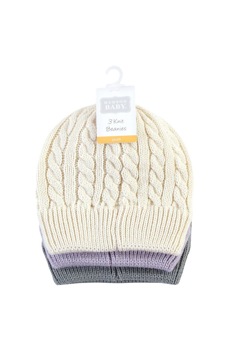 Hudson Baby Cozy Knit Hat 3Pk, Alternate, color, Lilac Cream