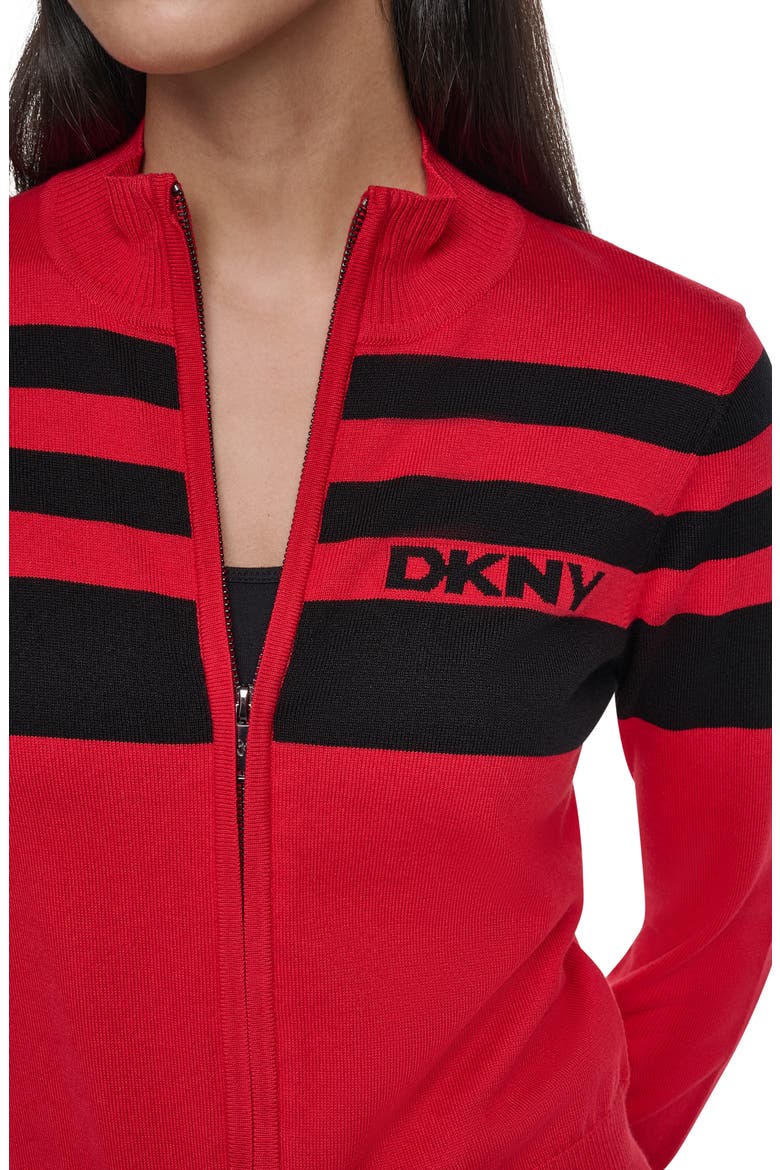 Placed Stripe Cotton Blend Zip Cardigan, Alternate, color, VIBRNT RED