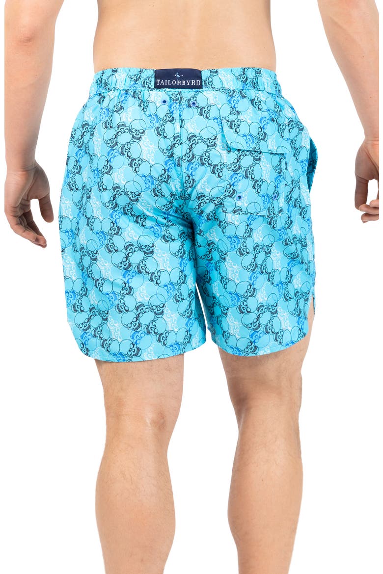Skulls Print Swim Trunks, Alternate, color, BRIGHT TEAL