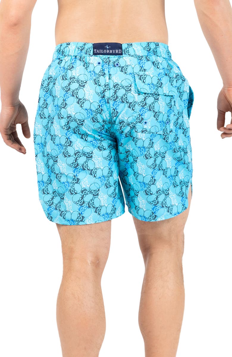 TailorByrd Skulls Print Swim Trunks, Alternate, color, Bright Teal