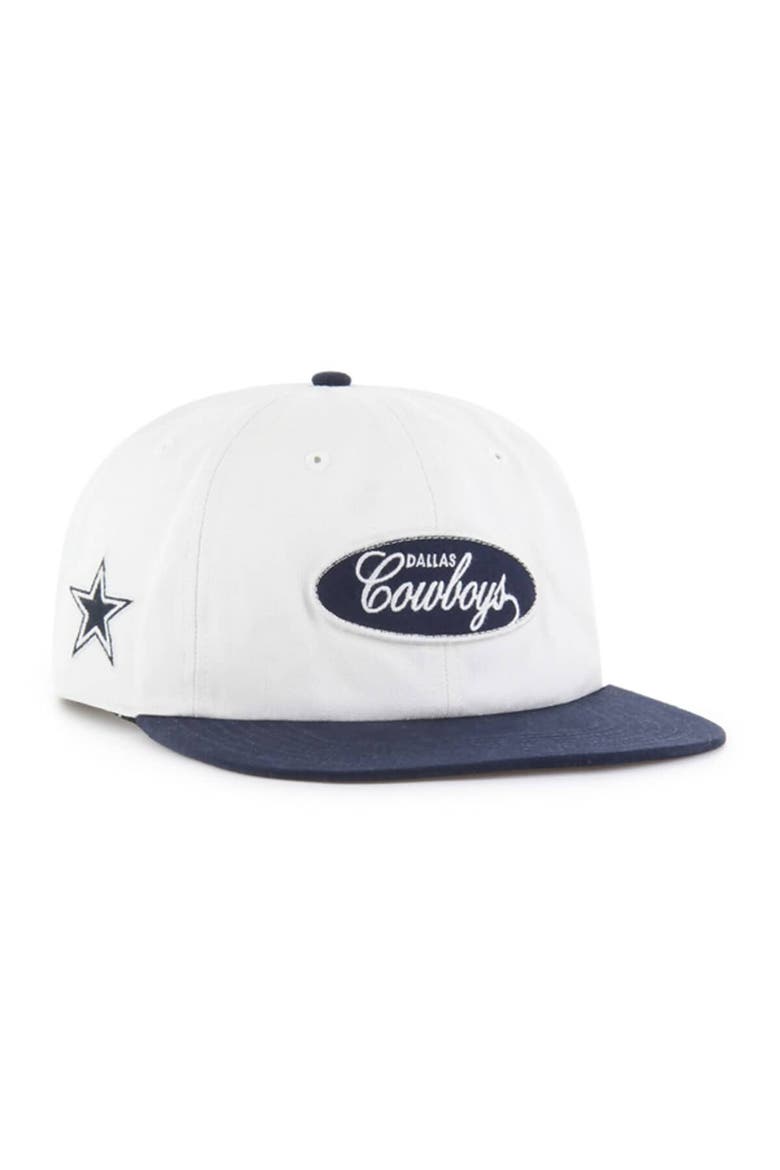 Men's '47 White/Navy Dallas Cowboys Foundational Captain Snapback Hat, Main, color, White