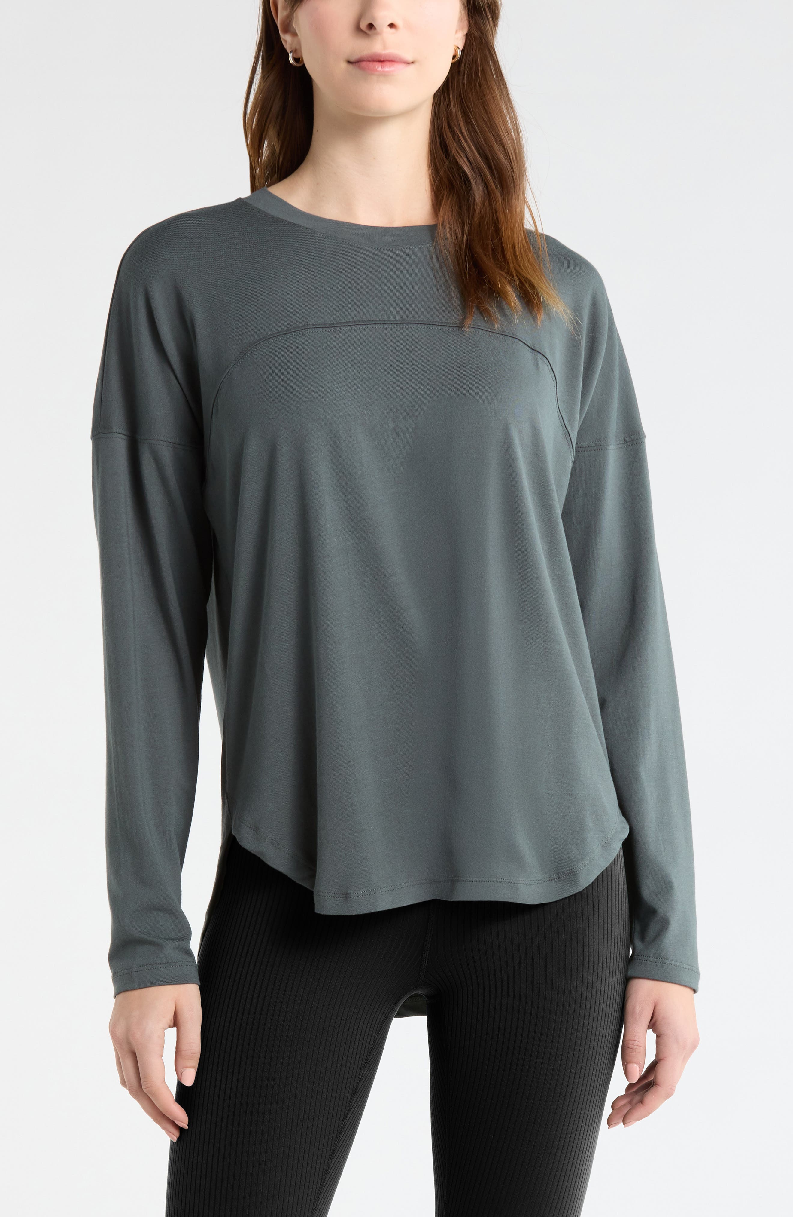 Sueded High-Low Long Sleeve T-Shirt - image 3