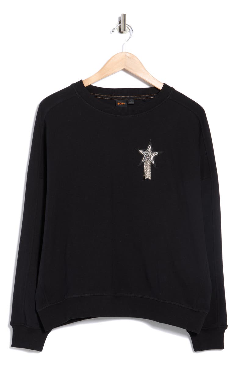 BOSS Orange Star Logo Embroidered Sweatshirt, Alternate, color, Black/ Black