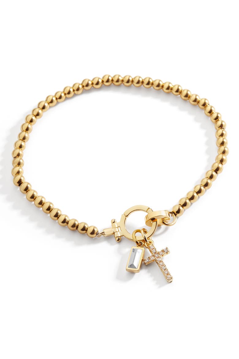 Cross Charm Birthstone Bracelet, Main, color, April Diamond