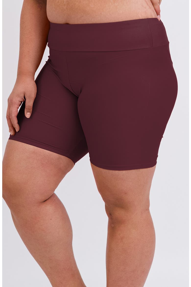 Plus Size Mid-Thigh Swim Shorts, Alternate, color, Wine
