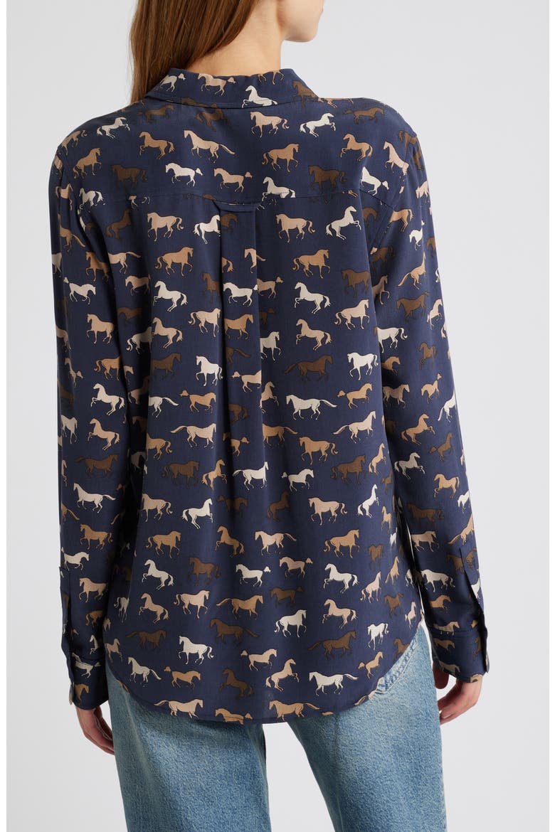 Kate Horse Print Silk Button-Up Shirt, Alternate, color, HORSES