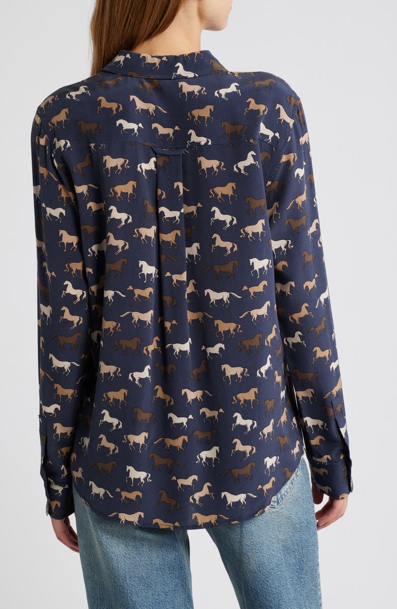 Rails Kate Horse Print Silk Button-Up Shirt, Alternate, color,