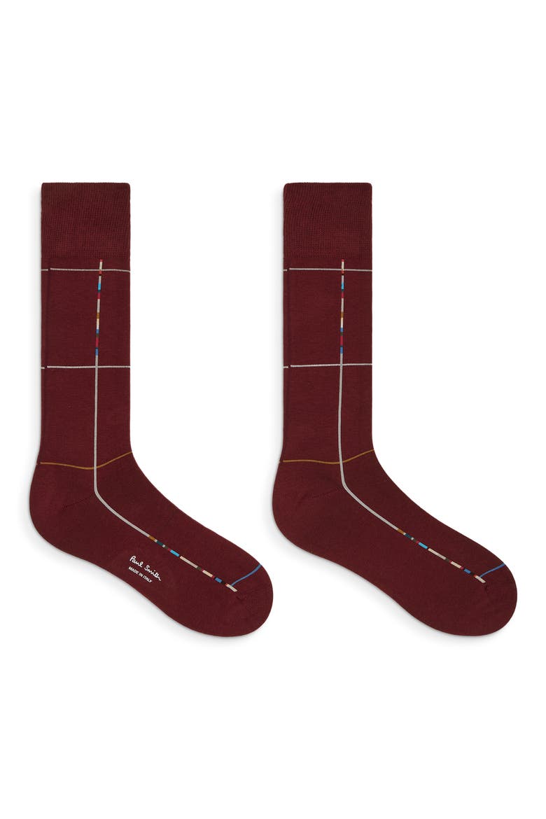 Signature Check Socks, Alternate, color, 28_BURGUNDY/ BORDE