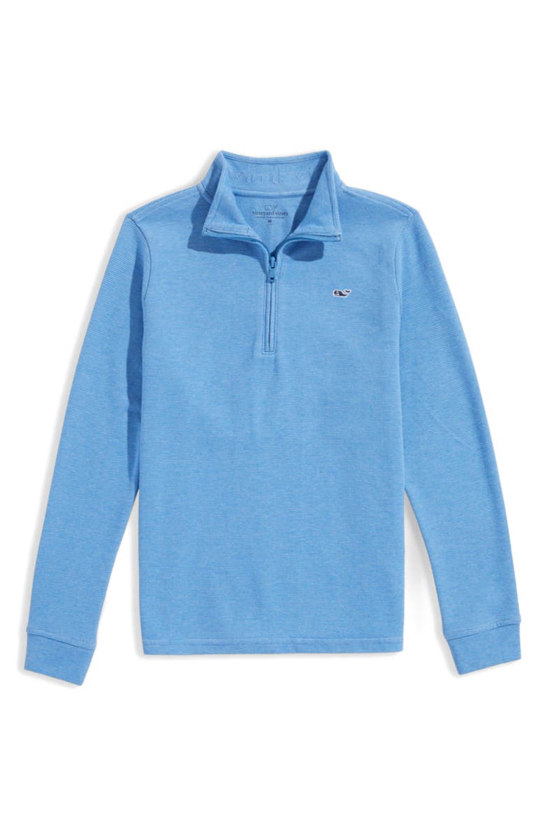 vineyard vines Kids' Saltwater Stripe Quarter Zip Sweatshirt, Main, color, Hull Blue