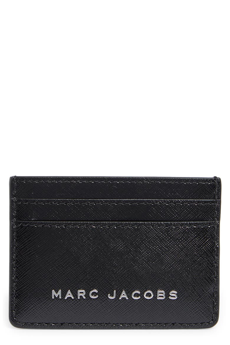 Saffiano Groove Leather Card Case, Main, color, BLACK