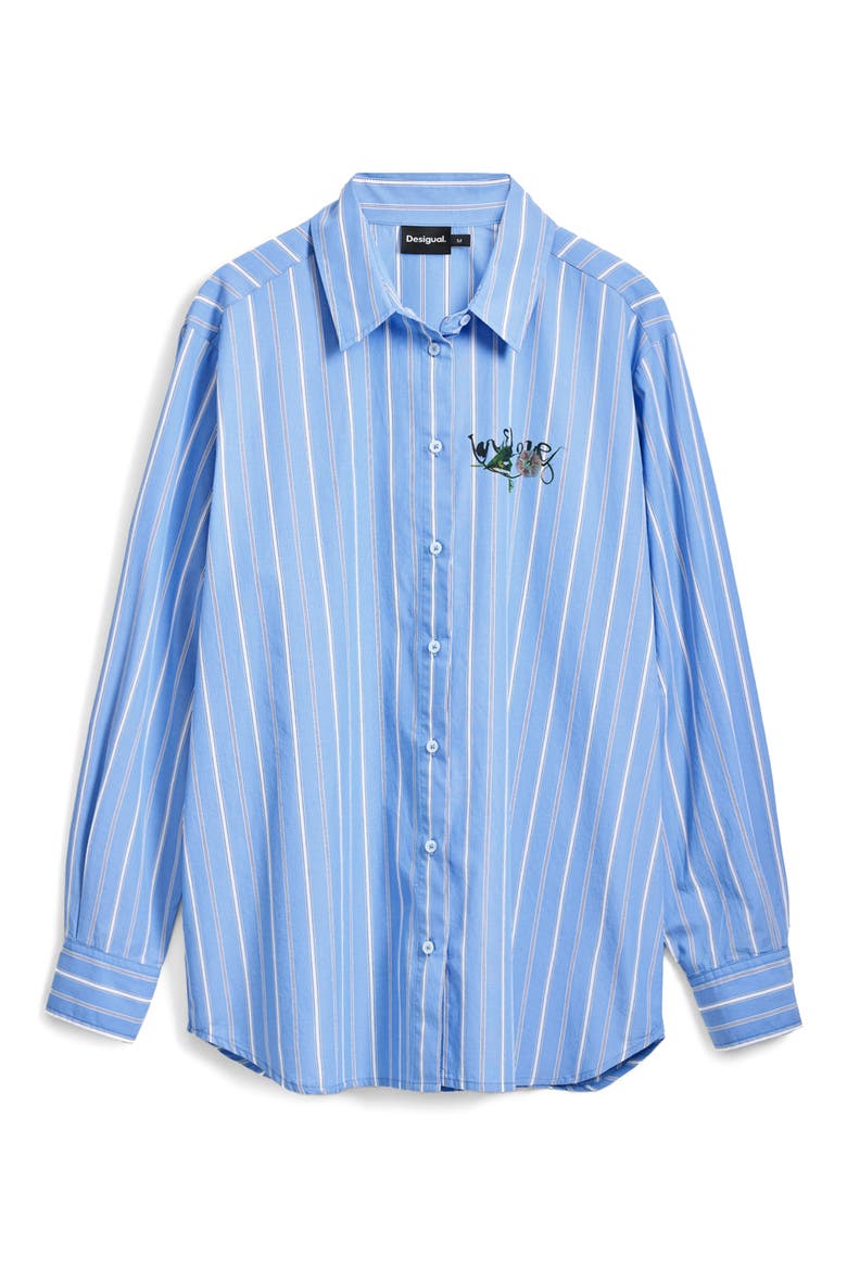 Stripe Cotton Graphic Button-Up Shirt, Alternate, color, LIGHT BLUE
