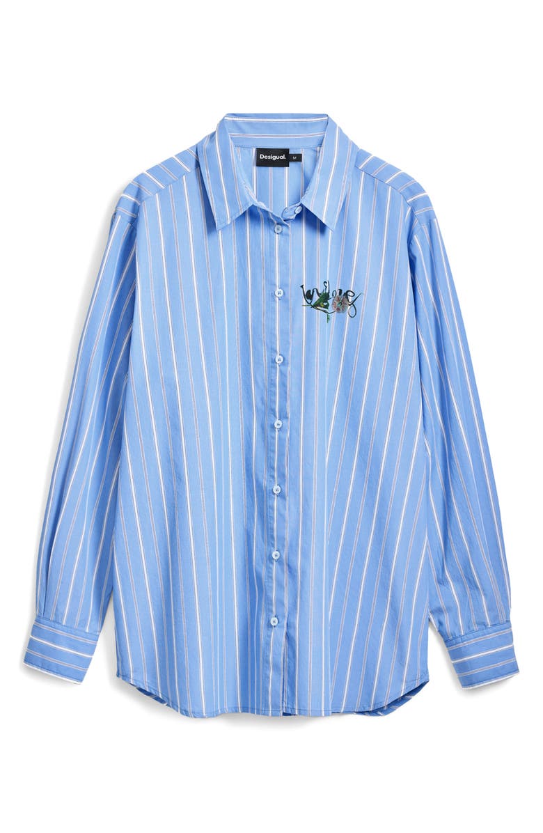 Desigual Stripe Cotton Graphic Button-Up Shirt, Alternate, color, Light Blue