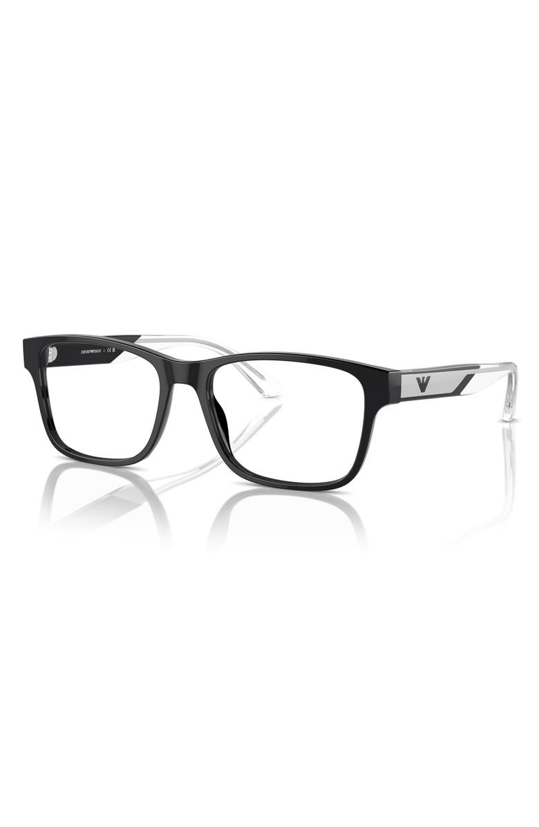 Emporio Armani 55mm Rectangle Optical Glasses, Alternate, color, Black / Demo Lens
