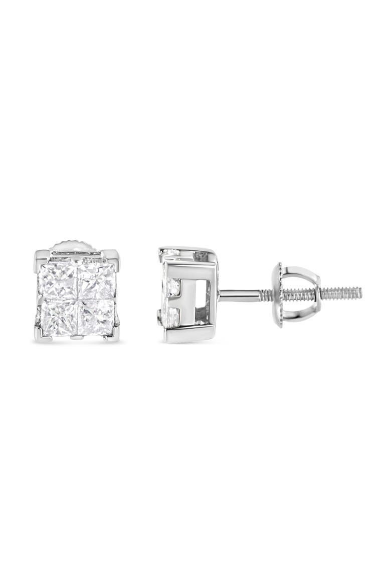 10K White Gold 3/4 Ct Invisible Princess Composite Square Stud Earrings, Alternate, color, White