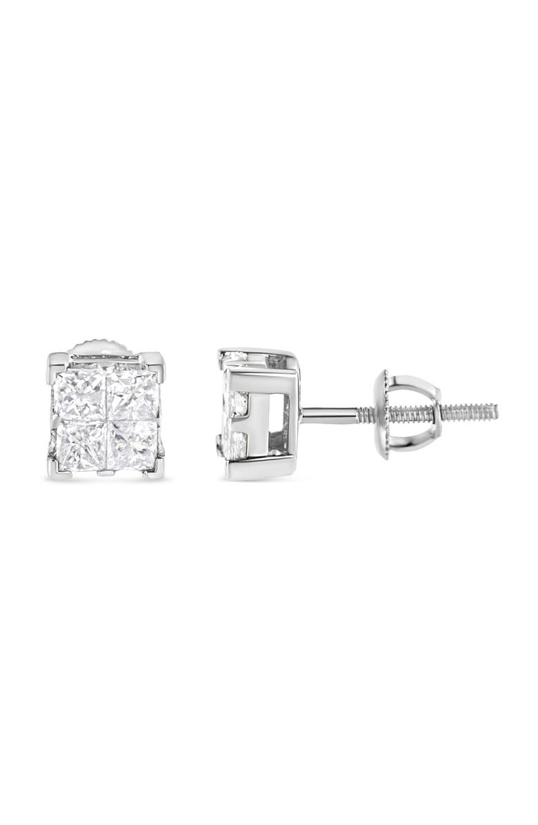 Haus of Brilliance 10K White Gold 3/4 Ct Invisible Princess Composite Square Stud Earrings, Alternate, color, White