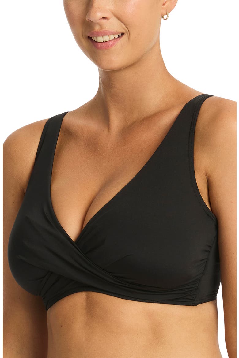Cross Front Bra Swim Top, Alternate, color, BLACK
