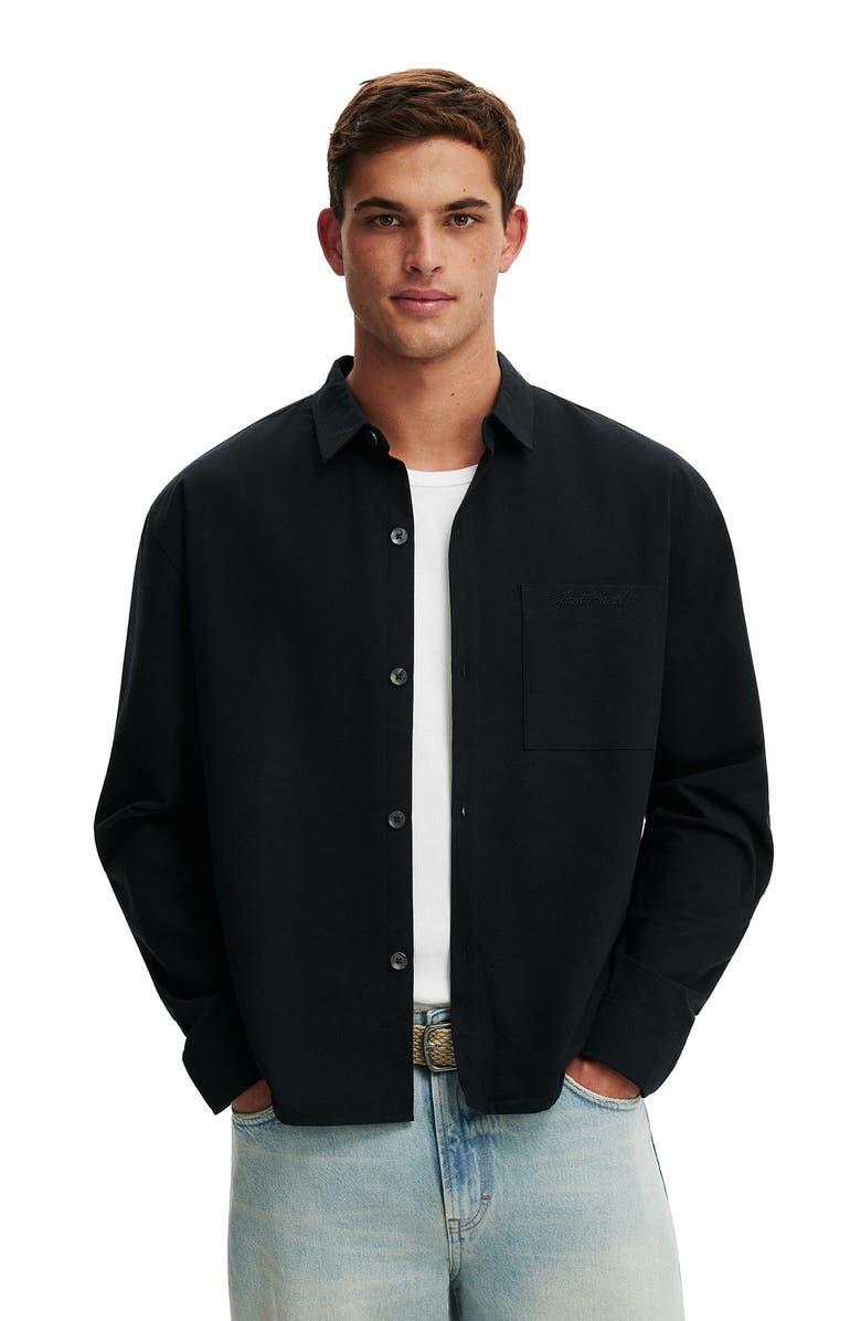 Cotton On Men's Bedford Long Sleeve Shirt, Main, color, Black Emb