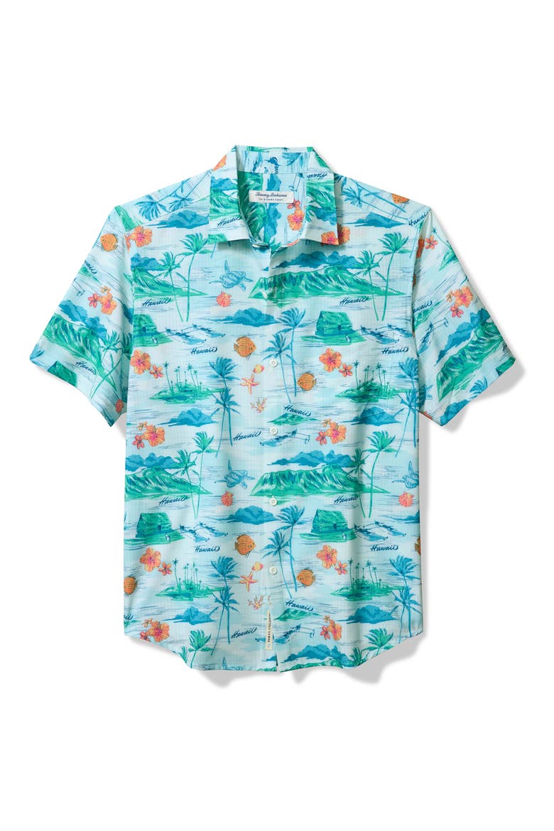 Bahama Coast Playa Grande IslandZone® Short Sleeve Button-Up Shirt, Main, color, TEAL BAY