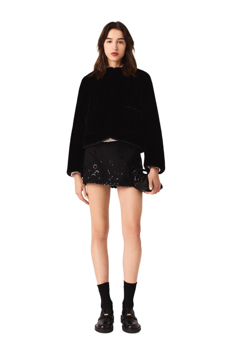 maje Short faux fur coat, Alternate, color, Black