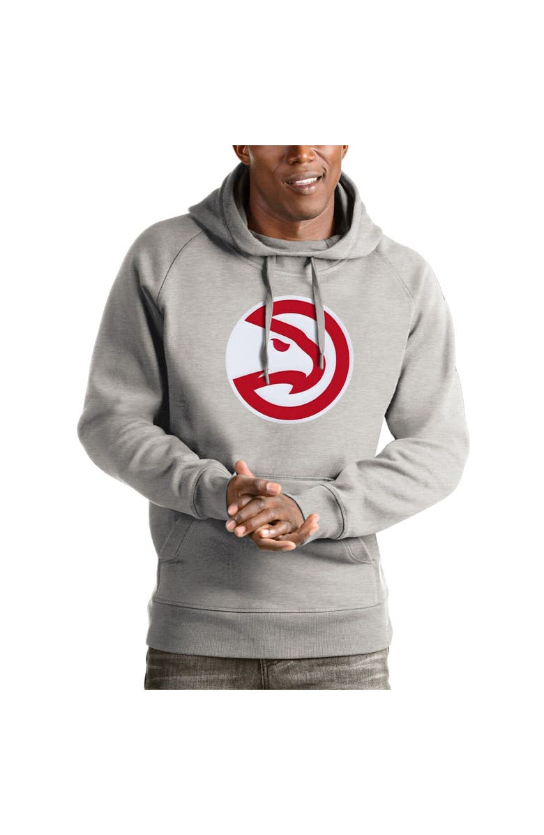 ANTIGUA Men's Antigua Heathered Gray Atlanta Hawks Logo Victory Pullover Hoodie, Main, color, Heather Gray