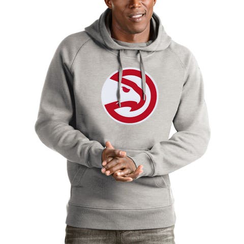 Men's Antigua Heathered Gray Atlanta Hawks Logo Victory Pullover Hoodie