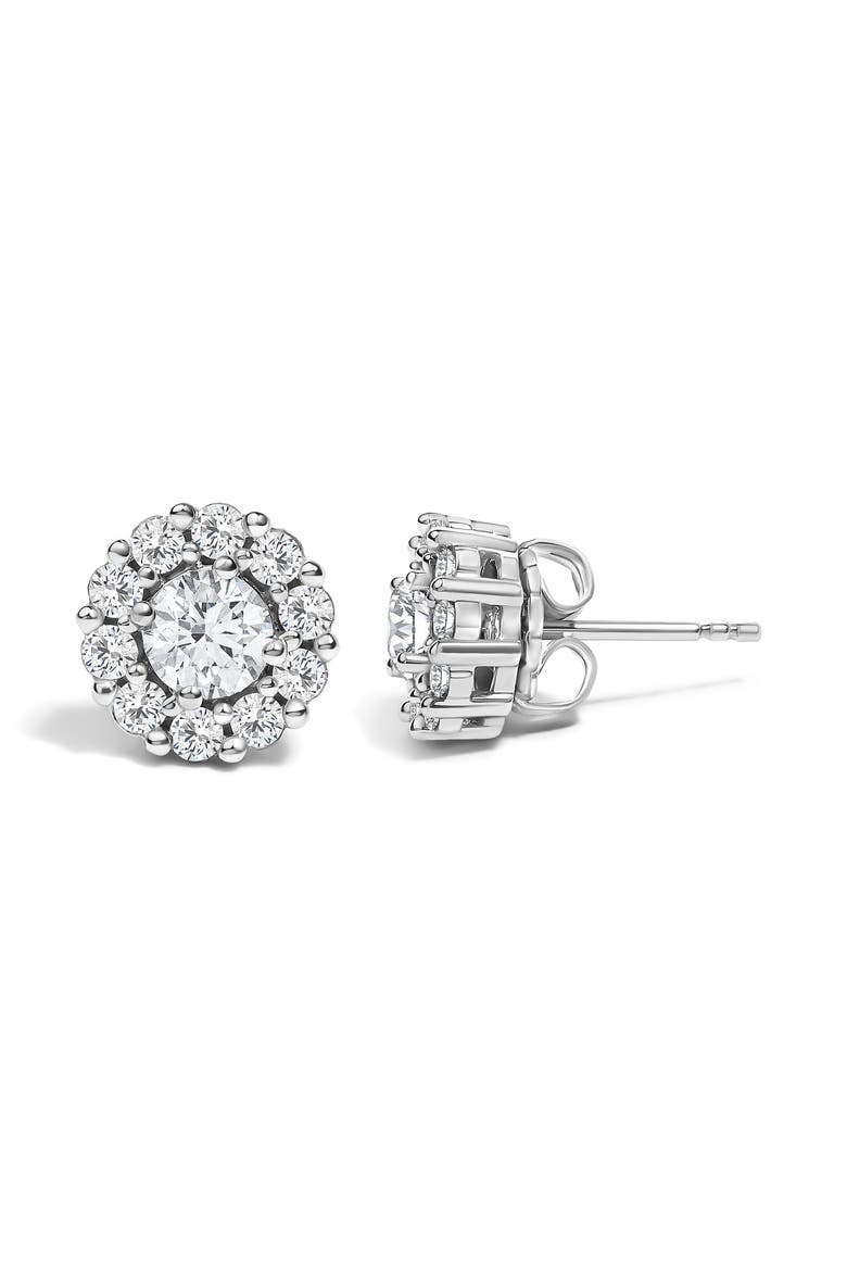 10K White Gold 1 1/2 Cttw Lab Grown Diamond Halo Stud Earrings, Alternate, color, White Gold