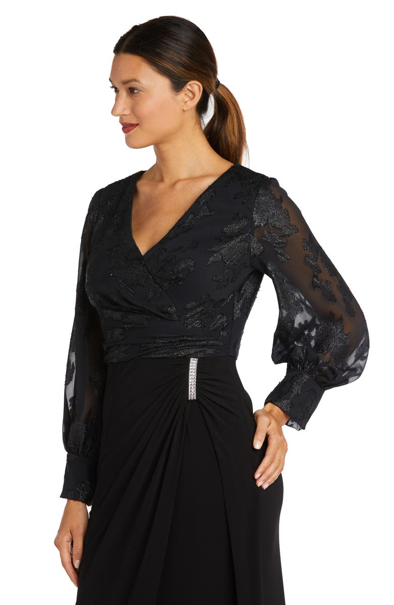 Nightway Mixed Media Long Sleeve Gown, Alternate, color,