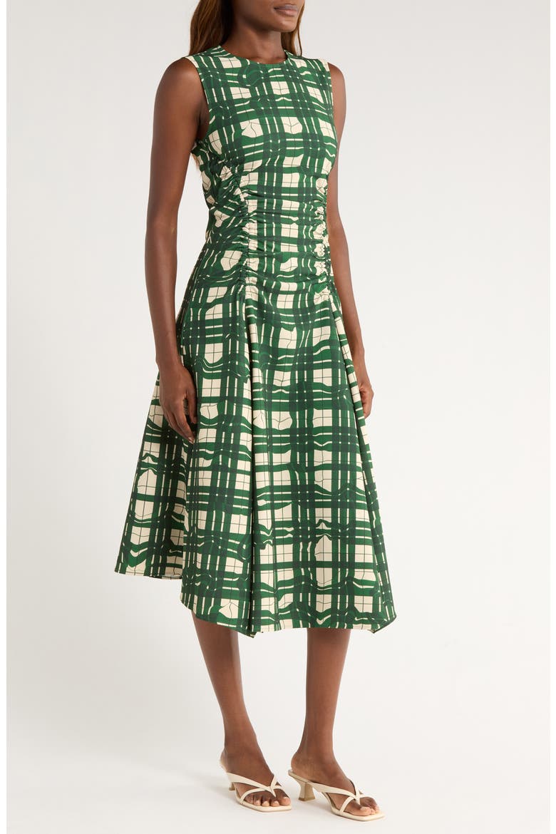 Check Ruched Sleeveless Midi Dress, Alternate, color, CHECKERED WAVE