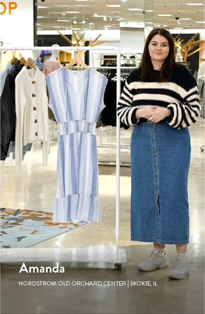 Ashlyn Stripe Smocked Waist Linen Blend Dress, sales video thumbnail
