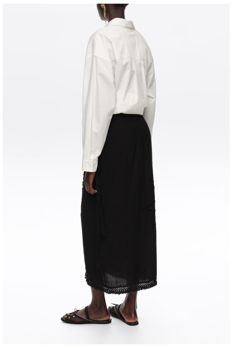 Fringed Sarong Midi Skirt, Alternate, color, BLACK