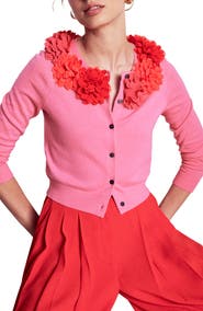 Boden Flower Embellished Crop Cardigan